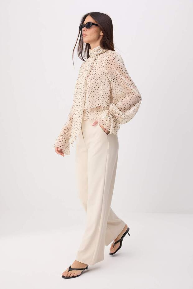 Bej Wide Leg/Geniş Paça Bootcut Dokuma Kumaş Pantolon TWOAW21PL0332
