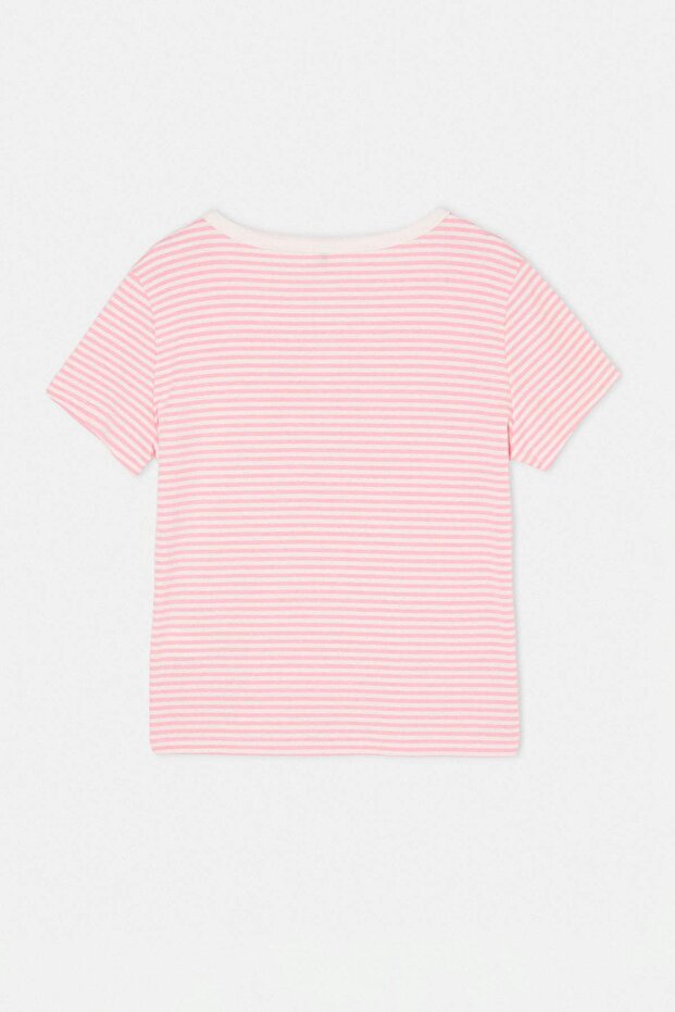 Pembe-Beyaz Çizgili Düğmeli Havuz Yaka Örme Büyük Beden Bluz TBBSS26BF00058 - 5