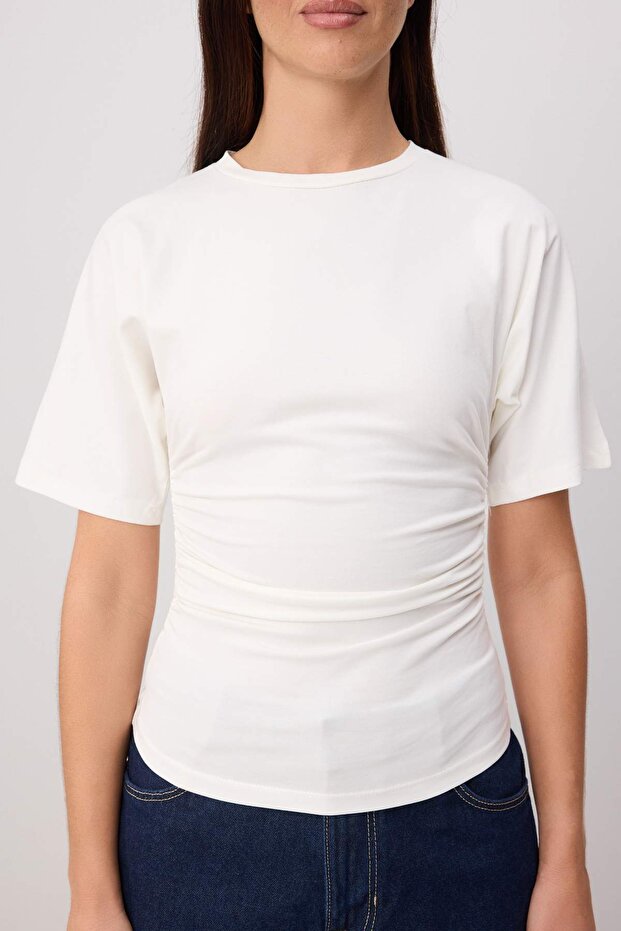 Ekru-Kahverengi 2'li Fitted/Vücuda Oturan Kısa Kollu Esnek Örme T-Shirt TWOSS26TS00319 - 6