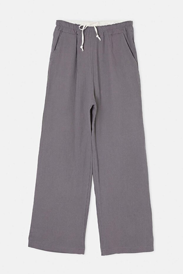 Gri Beli Latikli Ayarlı Cepli Muslin Pantolon TDRSS26PL00049 - 4