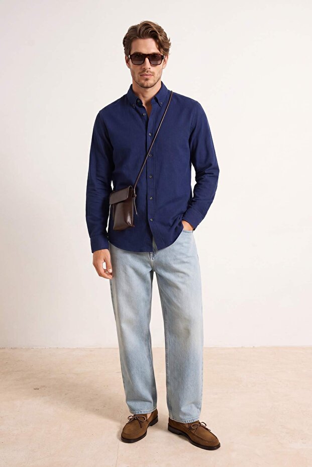 Lacivert Normal Kalıp/Regular Fit Terletmez Kırışmaz Erkek Gömlek TMNSS26GO00044 - 1