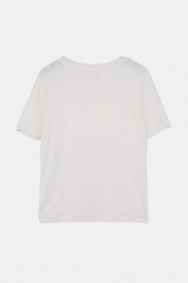 Ekru Fitted/Vücuda Oturan Kısa Kollu Pamuk Ribana Örme Büyük Beden T-Shirt TBBSS26BF00079 - 8