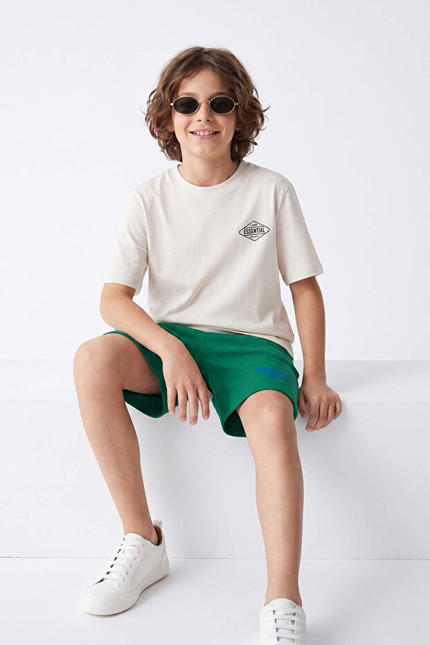 Ecru 100% Cotton Crew Neck Boys' Bottom - Top Set Tkdss26Au00119