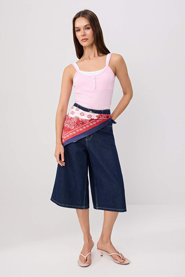 Pembe Fitted/Vücuda Oturan Havuz Yaka Kolsuz Crop/Kısa Pamuk Ribana Örme Atlet TWOSS26AL00093 - 2
