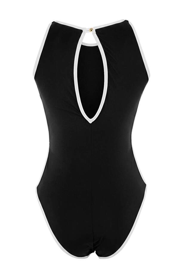 Siyah Halter Yaka Biyeli Cut Out Detaylı Döküm Aksesuarlı Regular Mayo TBESS26MA00092 - 3