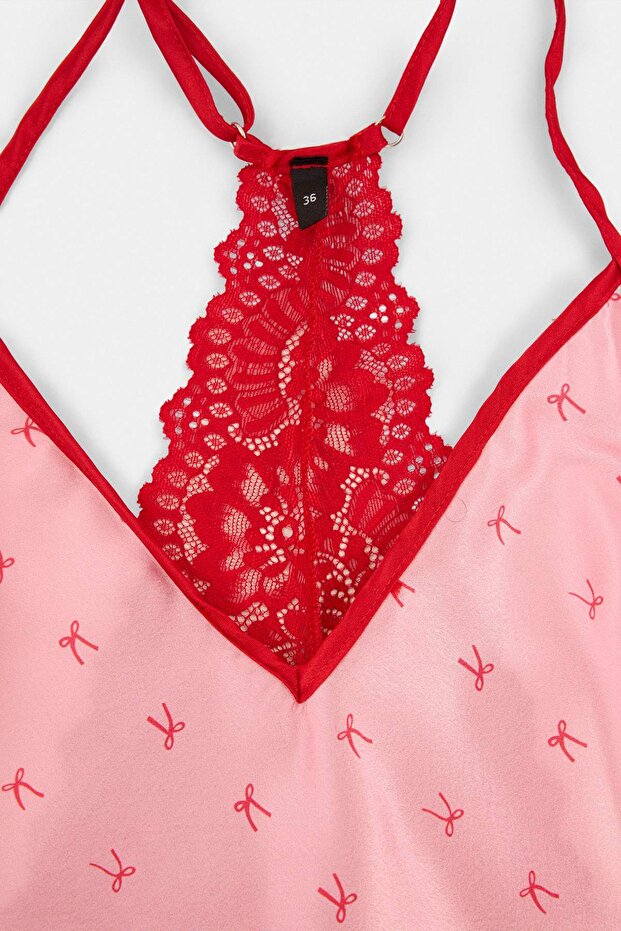 Pembe Baskılı Saten Dokuma Pijama Takımı THMSS26PT00263 - 3