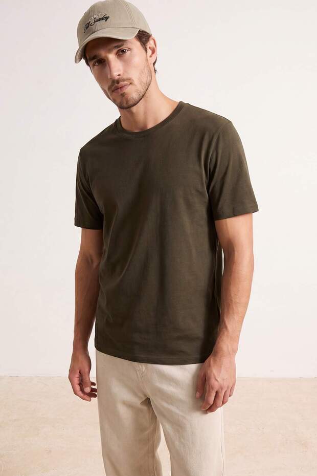 Grimelanj-Siyah-Beyaz-Haki-Lacivert 5'li Slim/Dar 5'li Paket %100 Tok Kumaş T-shirt TMNAW20TS0243 - 6