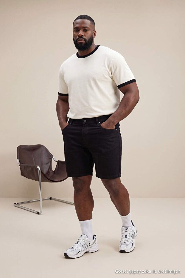 Big Size Black Regular Fit Flexible Fabric Shorts & Bermuda Tmnss26Ap00008