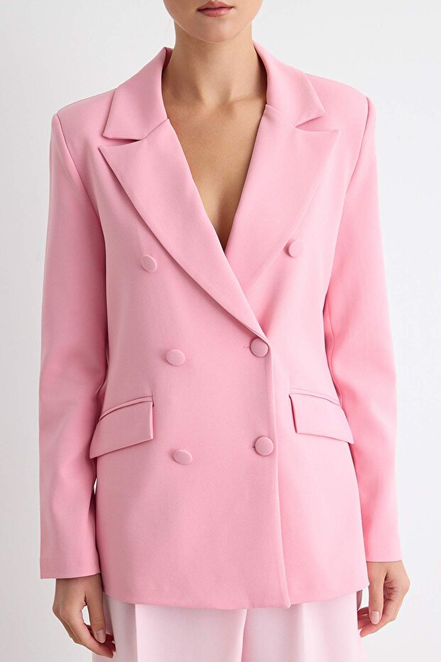 Pembe Regular Astarlı Dokuma Blazer Ceket TWOSS21CE0137 - 4