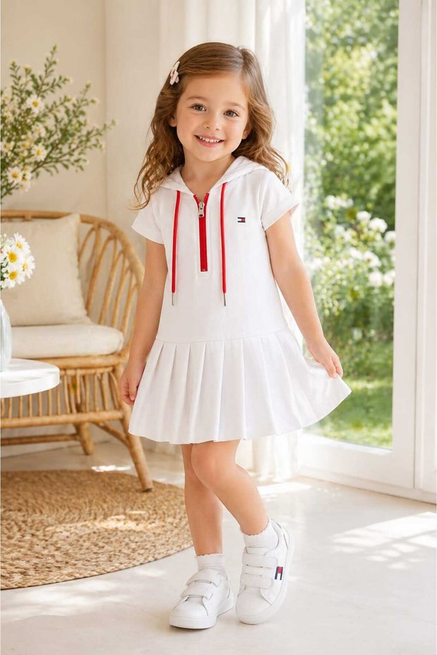Denim Dress with Flower Embroidery Detail