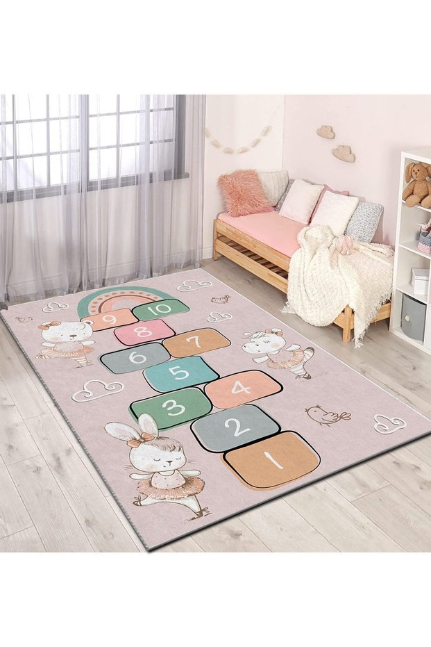 Children's Room Carpet - Non-Slip, Washable Name, Hopscotch Play Mat, Ballerina Children's Carpet - 19
