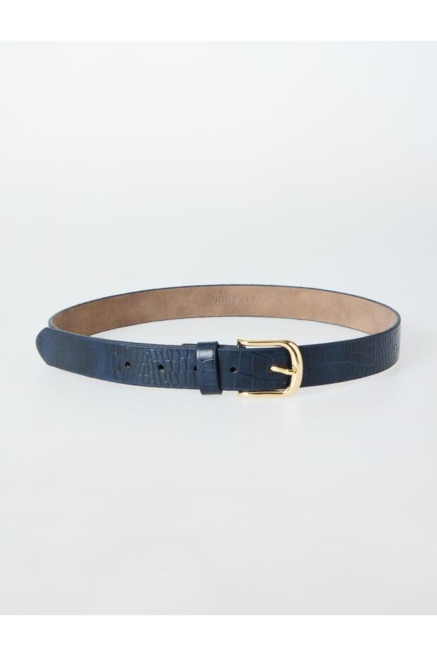 Navy Blue Leather Look Textured Belt