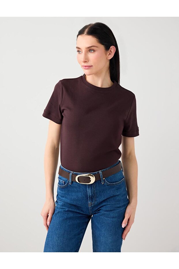 Brown 100% Cotton Short Sleeve Basic Knitted T-Shirt