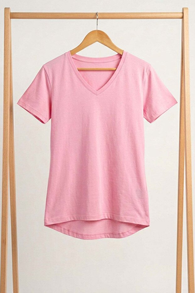 V-Neck Basic Viscose Blend T-Shirt - 7