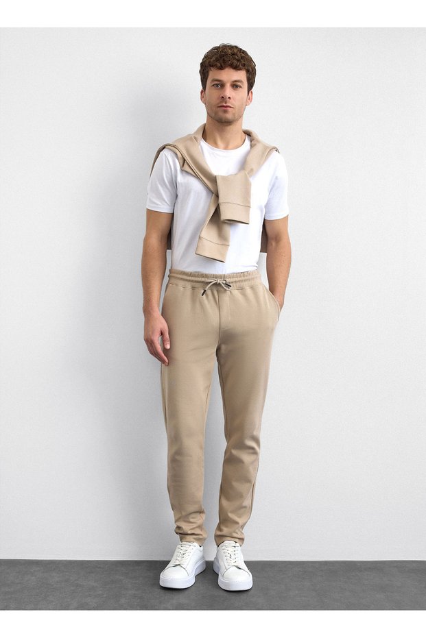 Beige Regular Fit Straight Leg Jogger Pants