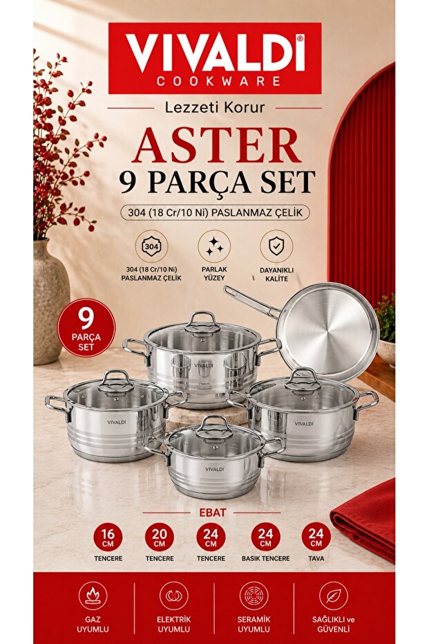 Steel Aster 9-Piece Cookware Set