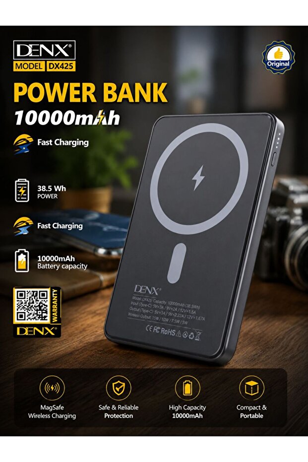 10000mAh Magnetic Power Bank with Wireless Charging and LED Backlight Display DX425