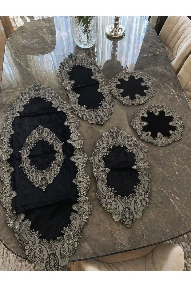 Living Room Set Runner Set Black Velvet French Lace Borderless Dowry Products