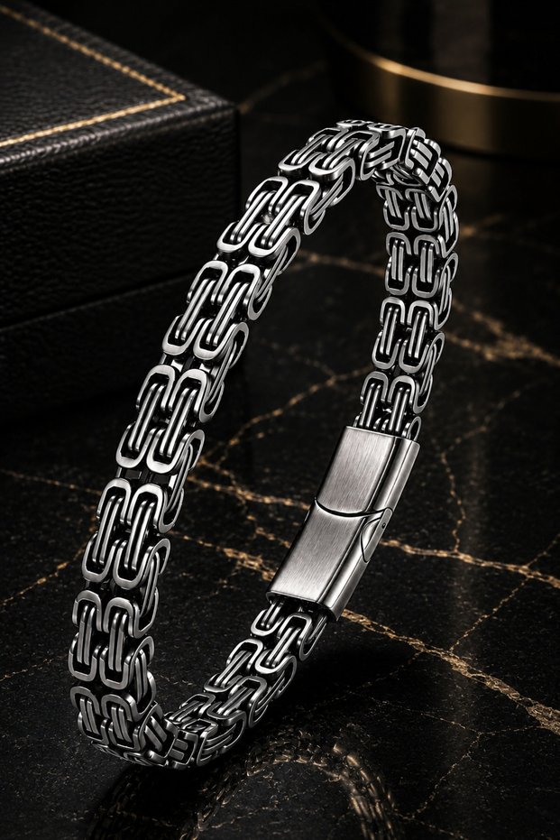 Men's Double Row King Chain Steel Bracelet Stainless Steel Modern Stylish Interlocking Bracelet