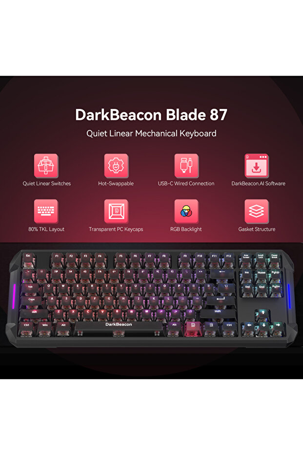 Blade 87 Mechanical Gaming Keyboard TKL, USB-C Wired, RGB Backlit, Quiet Linear Switches