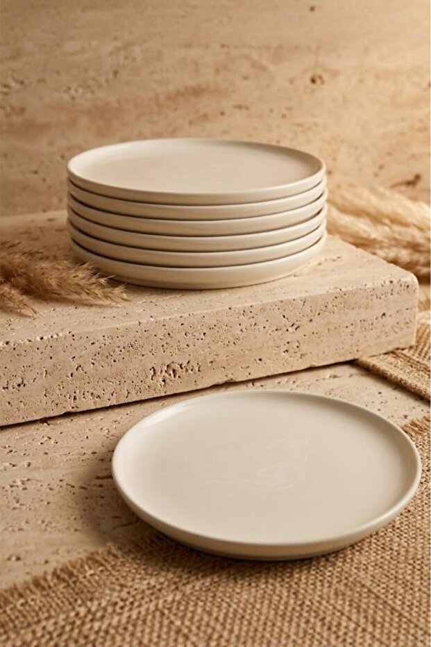 Bambum 6-Piece Handmade 20 Cm White Pearl Cake Plate Set - Dessert Plate Set