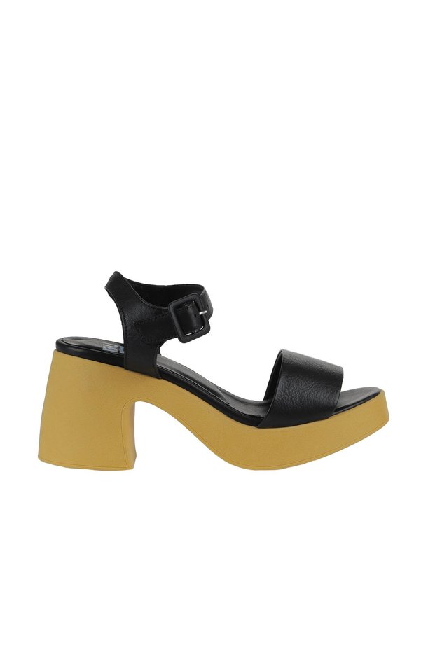 Black Yellow Leather Women's Wedge Heeled Shoes 01Wy12204