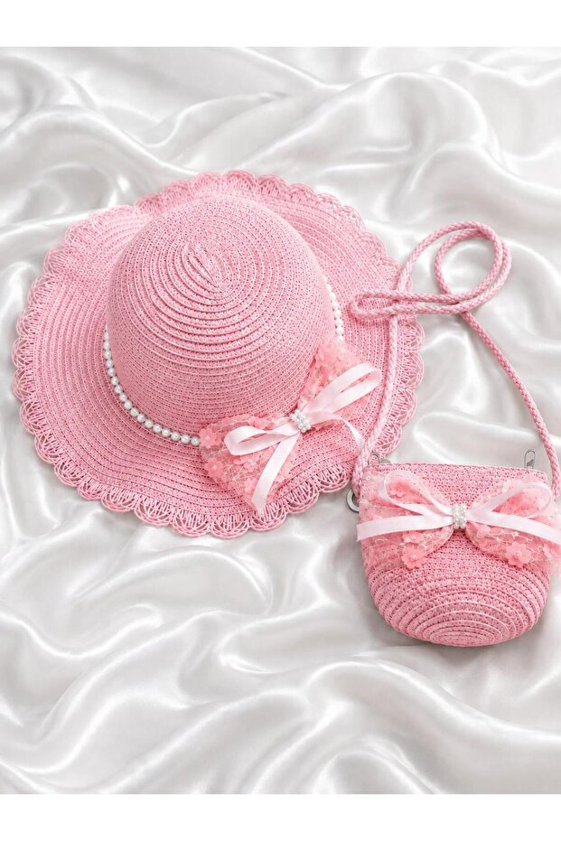 Gift Girl's Straw Summer Hat and Bag Set | Trendy Model Suitable for Beach Use