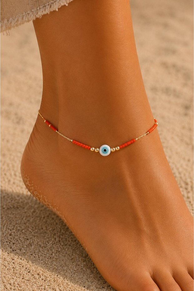 Nazar Boncuğu Model Miyoki Anklet Orange 22 cm