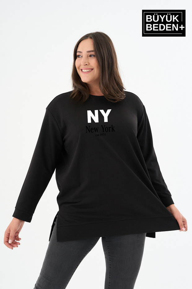 Women's Tunic Large Size Ny Newyork Printed Thin Sweatshirt Spr26Btk990-1