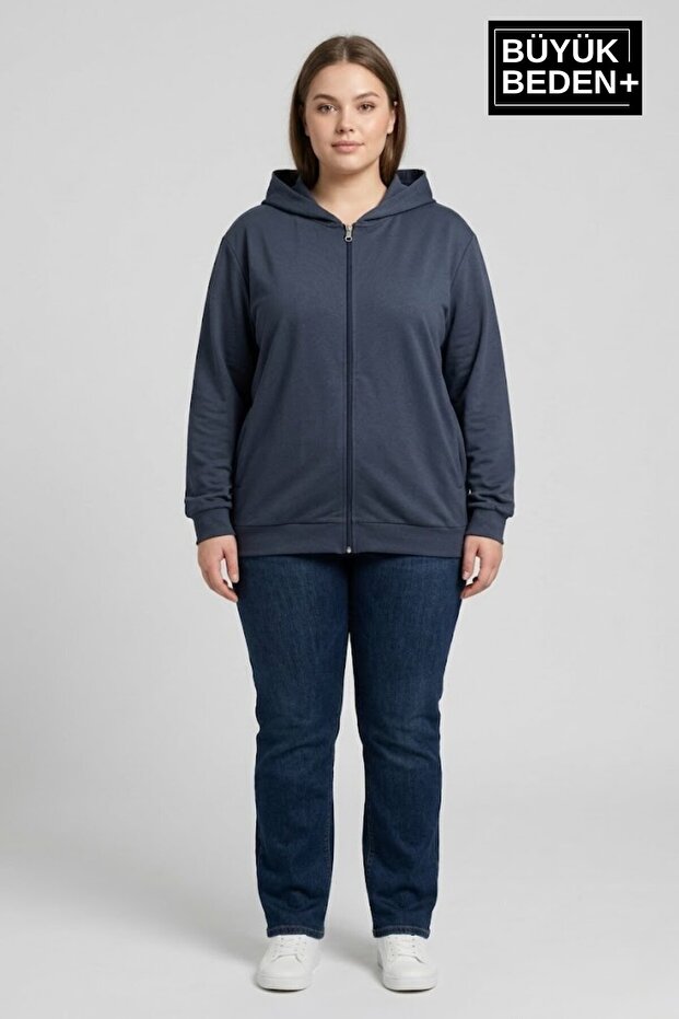 Women's Plus Size Zippered Hooded Thin Sweatshirt Cardigan - Comfortable Fit Spr26Bhr960