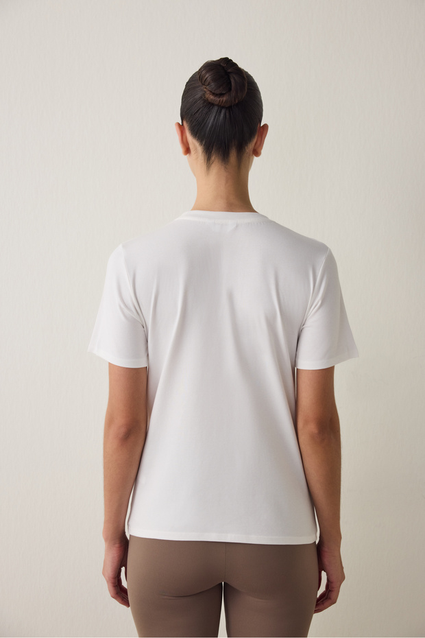 Kırık Beyaz Basic Regular Fit Tişört - 5