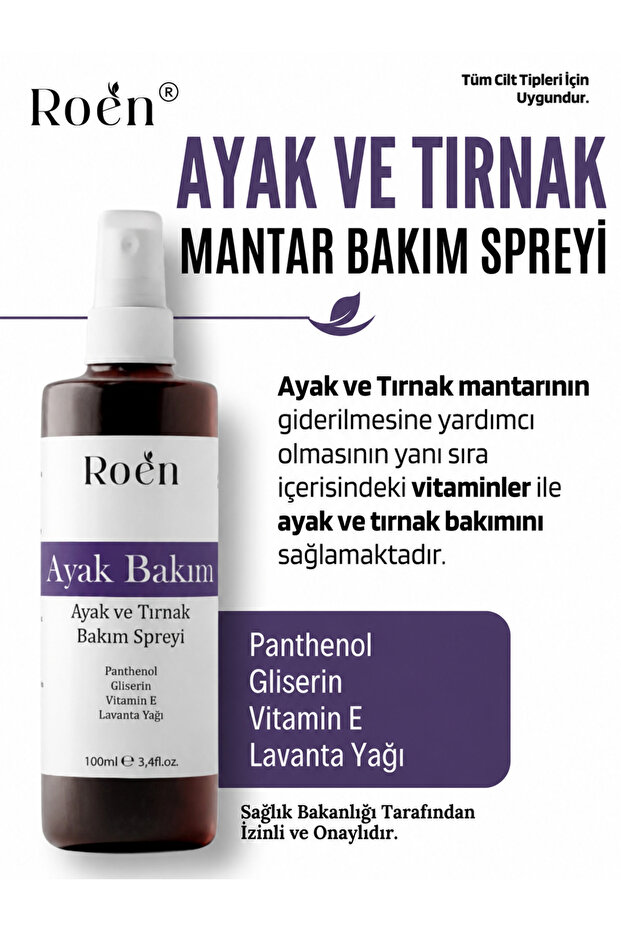 Roen Ayak Ve Tırnak Mantarı, Kötü Koku ve Mantar Bakım Spreyi Panthenol Ve Vitamin Destekli 100 ml