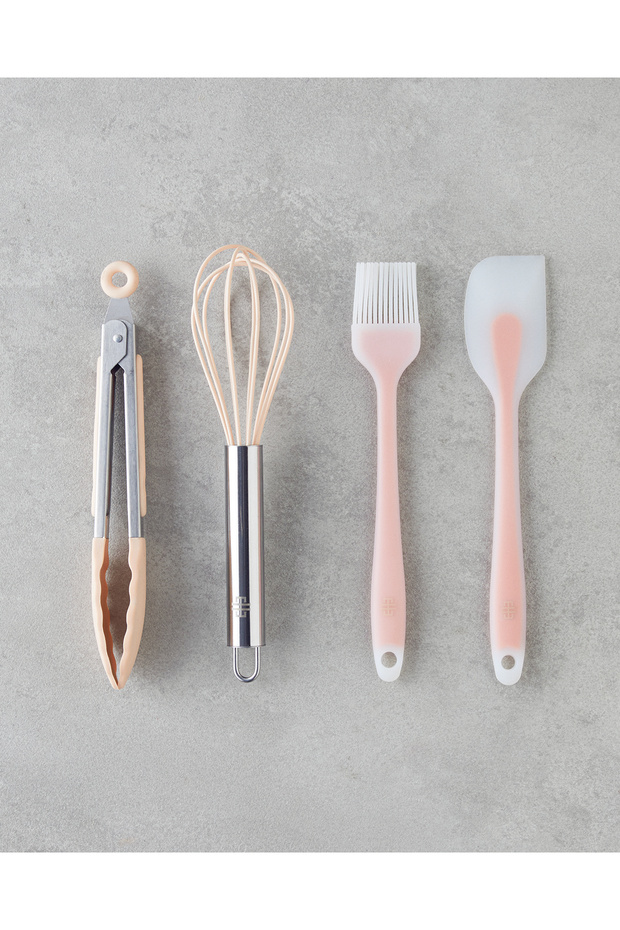 Kinsley Silicone 4-Piece Serving Utensil Set 21 X 21 X 21.5 X 23 cm Light Pink