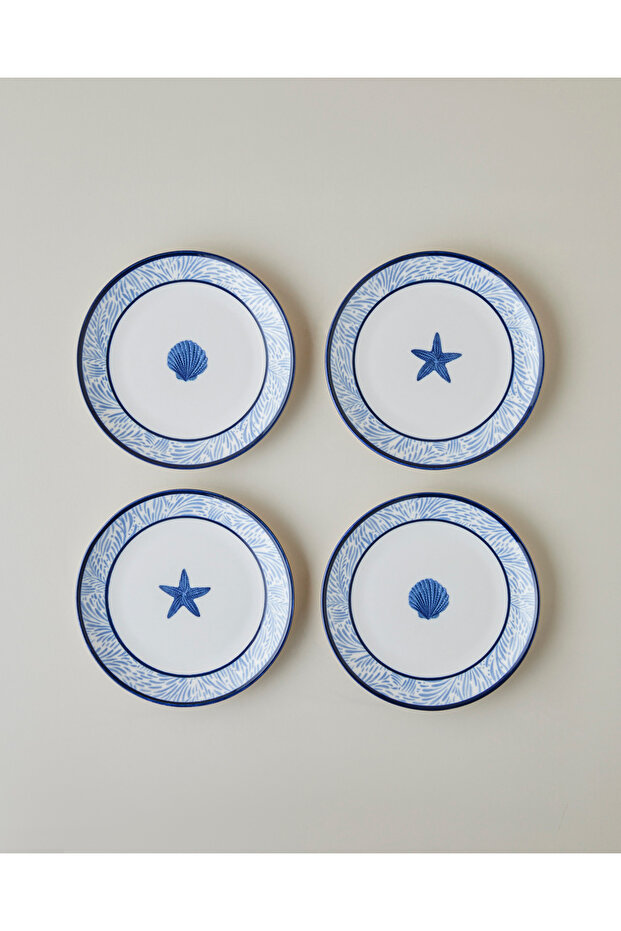 Shellwave Porcelain 4-Piece Cake Set 19 cm Navy Blue-White
