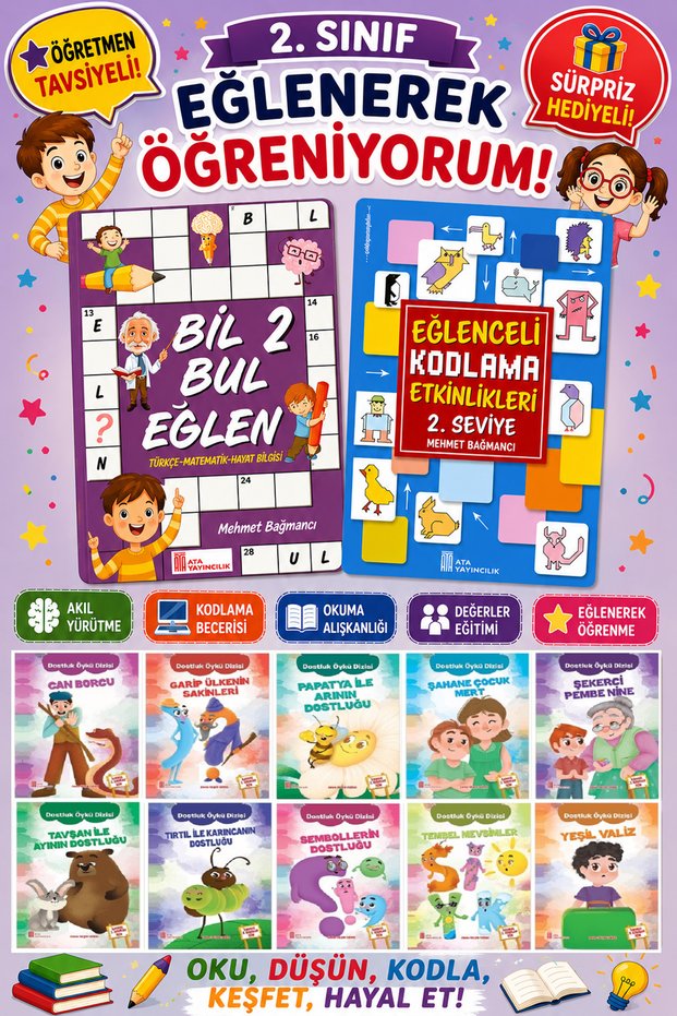 Set of 10 Stories That Make Students Love Reading for Grades 2 - Bil Bul Eğlen-Kodlama 8 (at School, at Home, on Vacation)