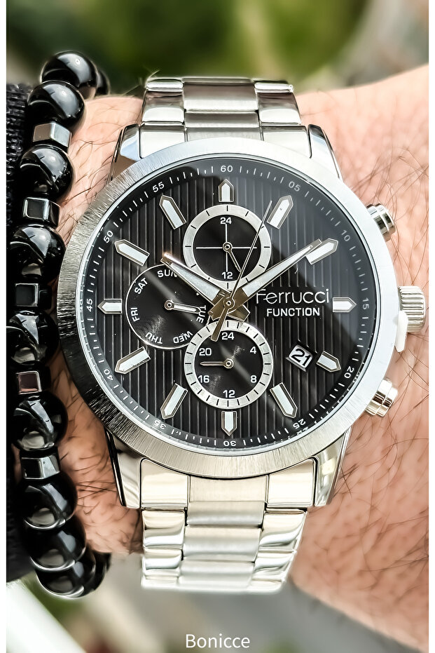 Functions Active Silver Color Steel Strap Waterproof Men's Wristwatch + bracelet