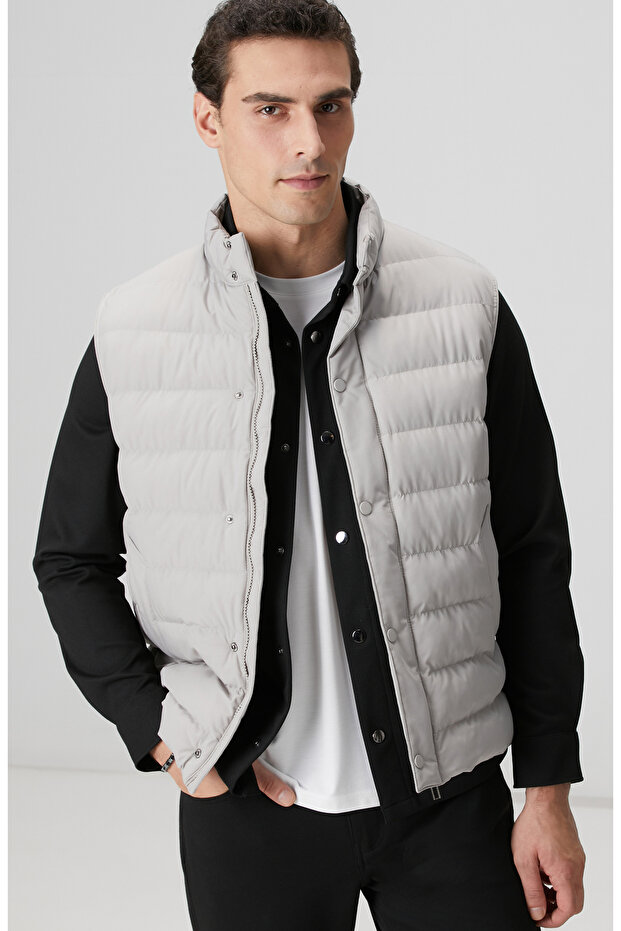 Gri Ray Kapitoneli Casual Yelek - 2