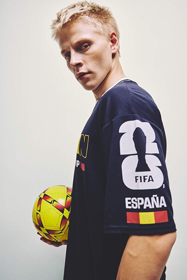 Boxy Fit Spain Printed Short Sleeve Navy Blue T-Shirt I0288Ax26Sm