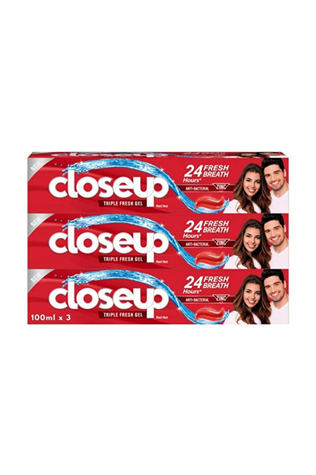 Triple Fresh Gel Toothpaste, Red Hot, for 24HR fresh breath, 100ml x 3