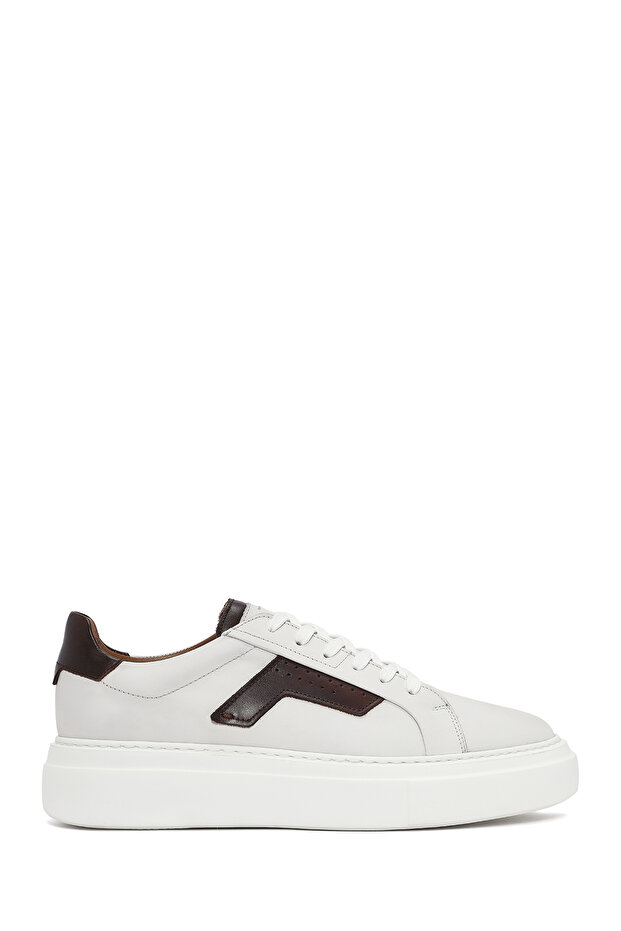 Men's White Lace-Up Thick Sole Sports Shoes, Genuine Leather Sneaker 25Sfd612518