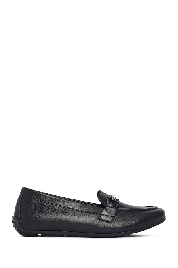 Women's Black Buckle Leather Loafer 26Pfd411218