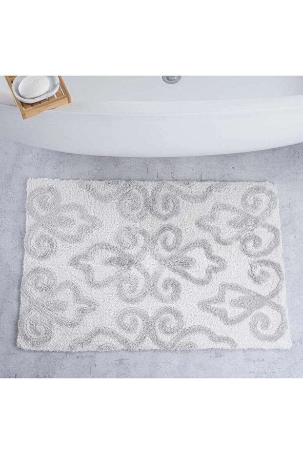 Designora Damask Tufted Bathmat 60x90cm - Silver