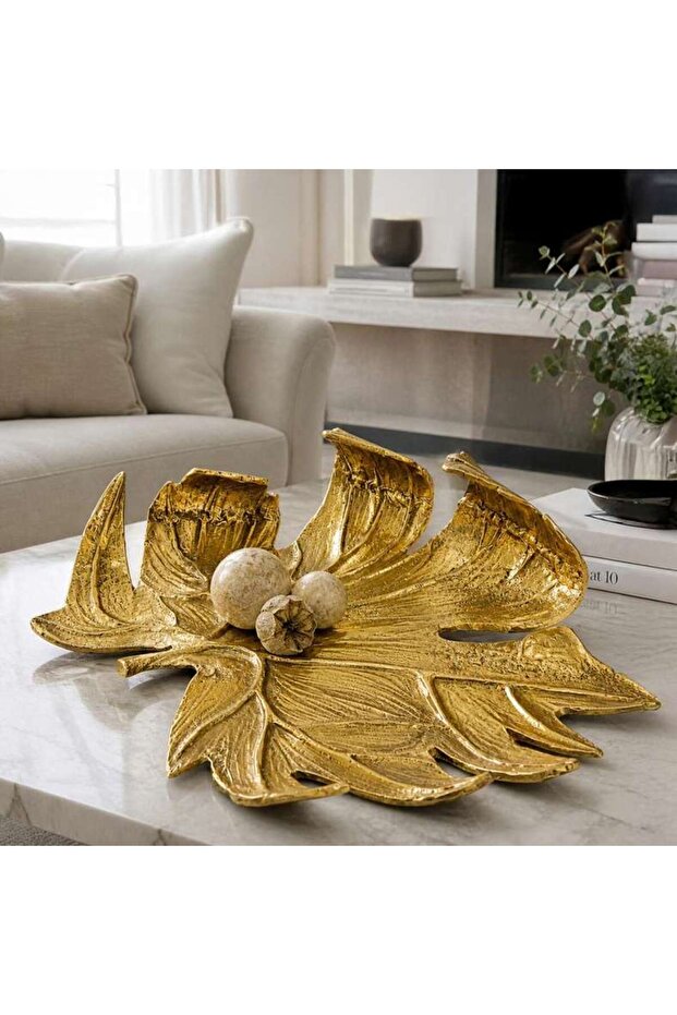 Floris Metal Ginko Leaf Abstract Platter 64x44x16cm - Gold