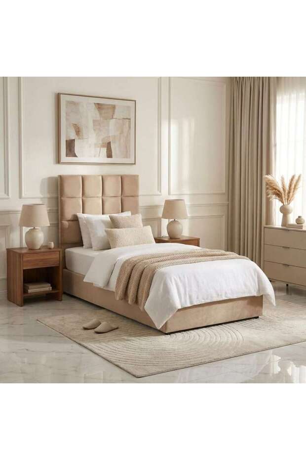 OLGA SINGLE BED VELVET BEIGE 120X200 CM