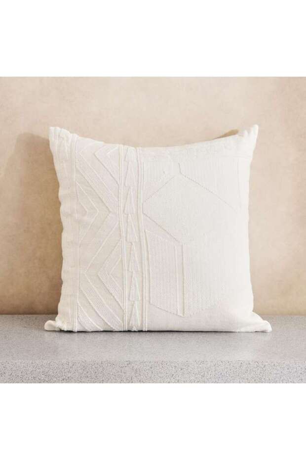 Kellan Linen Embroidery Down Feel Filled Cushion 50x50cm -ivory