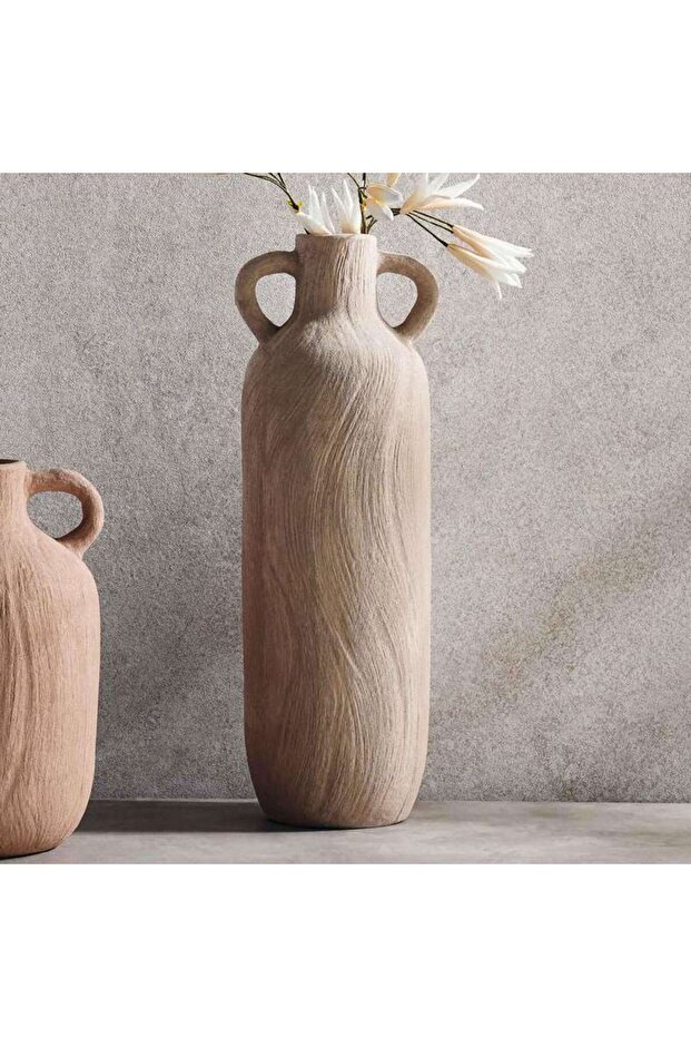 Miu Stoneware Vase With Two Handle 20.5x19x59cm - Light Brown