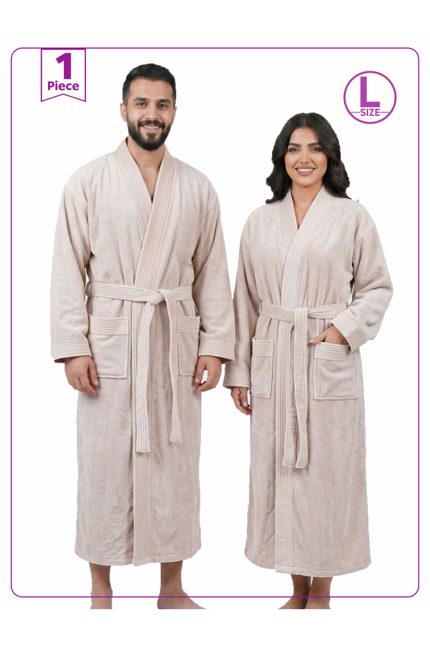 Unisex Bathrobe L Size , Kimono Collar, Absorbent Quick Dry Microfiber 330 GSM, Belt & Pockets