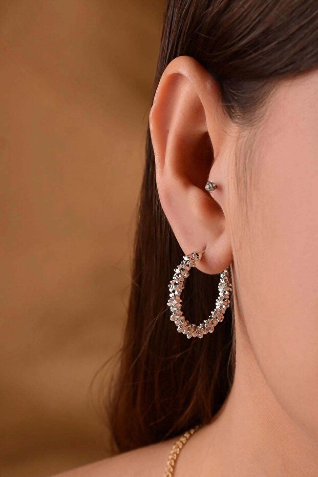 Silver Color Clip Hoop Earrings