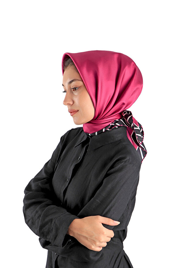 Fuchsia Line Pattern Twill Silk Scarf - 2