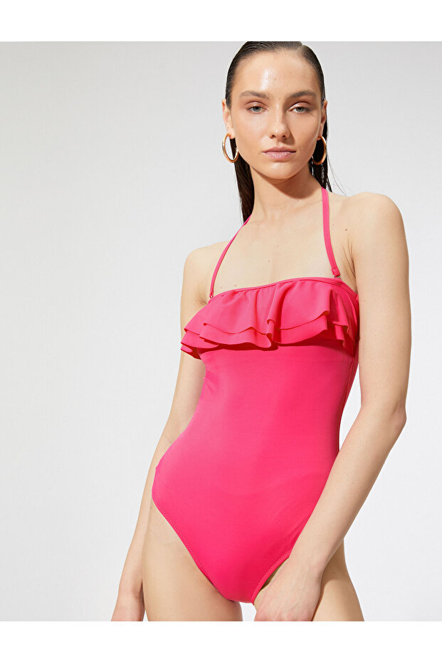 Basic Swimsuit Frilled Halter Neck Removable Straps